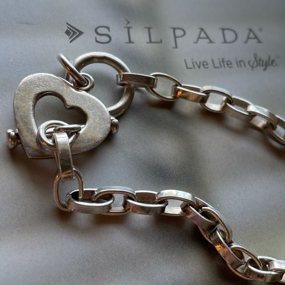 Silpada Sterling Rolo Link Heart Charm Bracelet